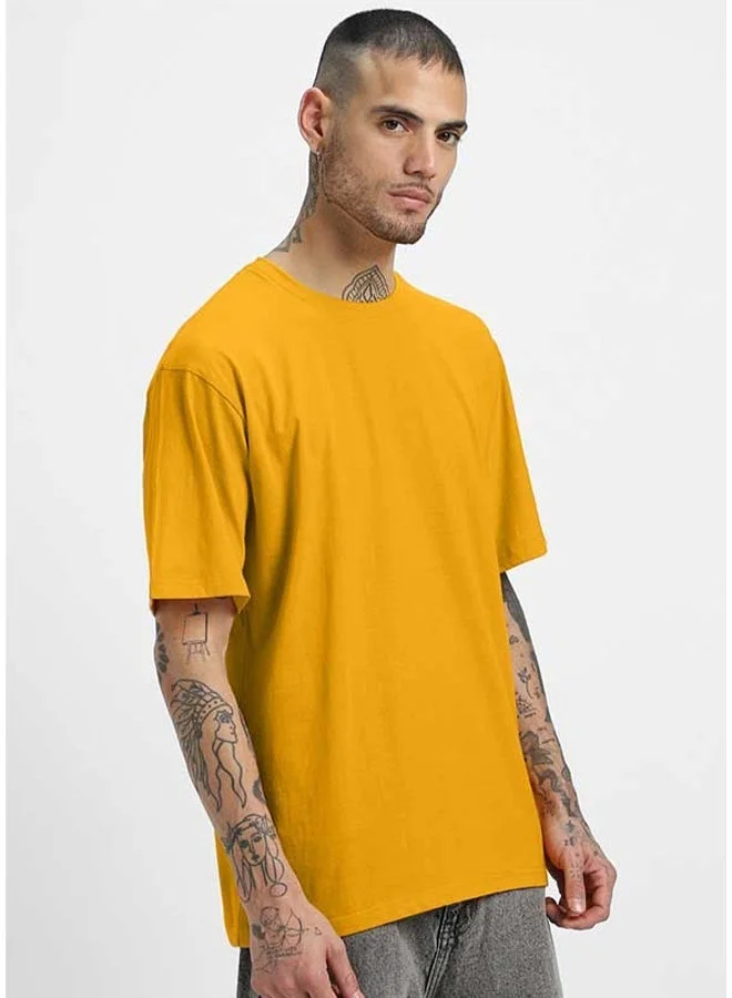 Veirdo Veirdo Pure Cotton Oversized Fit Half Sleeve T-Shirt For Men Mustard Half Sleeve T-Shirt For Men